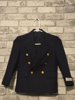Perry Ellis Navy Double-Breasted Blazer with Gold Buttons